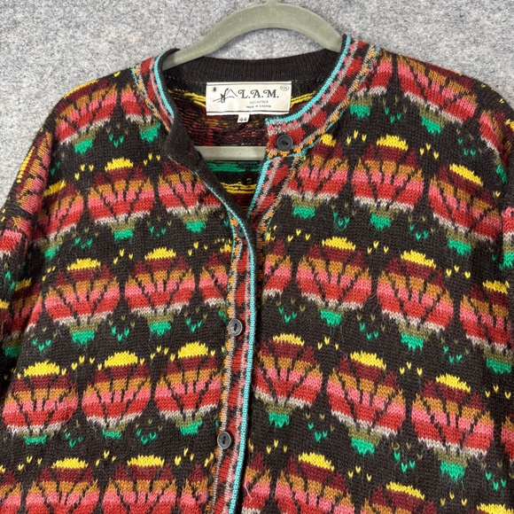 Vintage L.A.M. Alpaca Knit Cardigan Multicolor Size 44 Oversized Boho Relaxed - Picture 3 of 16